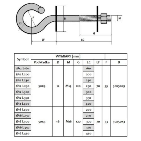 (image for) Extralink | Hook | for hanging brackets 12/250mm