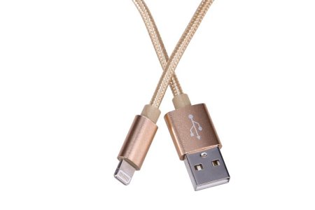 (image for) Extralink | Lightning cable | for IPHONE, max. 2A, rice cotton mesh, 1m, gold