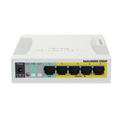 (kuva varten) MikroTik RB260GSP | Switch | CSS106-1G-4P-1S, 5x RJ45 1000Mb/s, 1x SFP, 4x Passive PoE