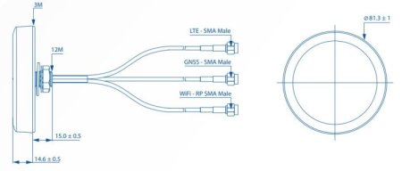 (kuva varten) Teltonika 003R-00254 | Combo Antenna | SISO LTE/GPS/WIFI, roof mounted with 2x SMA and 1x RP-SMA 