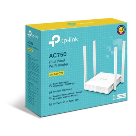 (image for) TP-Link Archer C24 | WiFi Router | AC750, Dual Band, 5x RJ45 100Mb/s