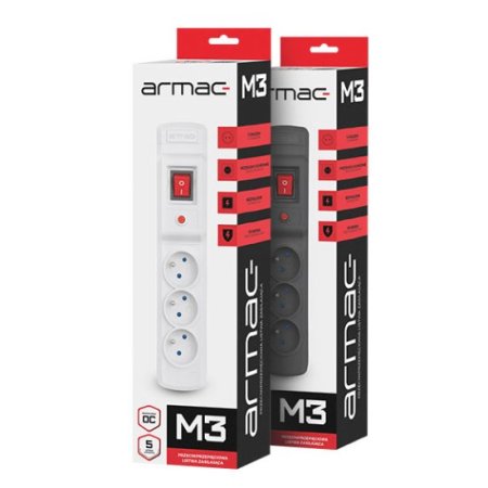 (kuva varten) Armac Multi M3 | Power strip | anti-surge system, 3 sockets, 5m cable, black