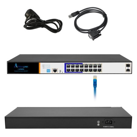 (kuva varten) Extralink ARES | PoE Switch | 16x Gigabit PoE/PoE+, 2x SFP, 1x Console, 150W, Managed