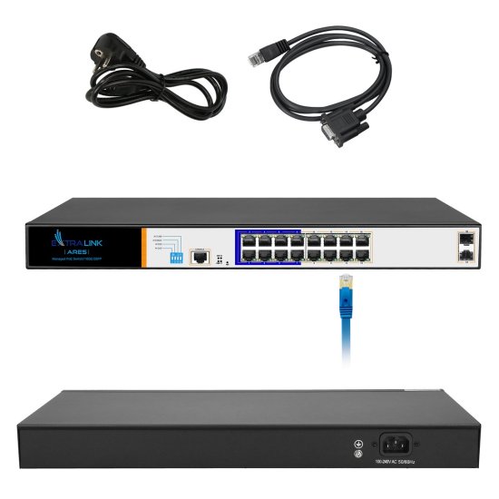 (kuva varten) Extralink ARES | PoE Switch | 16x Gigabit PoE/PoE+, 2x SFP, 1x Console, 150W, Managed - Sulje napsauttamalla kuva