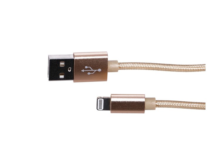 (kuva varten) Extralink | Lightning cable | for IPHONE, max. 2A, rice cotton mesh, 1m, gold - Sulje napsauttamalla kuva