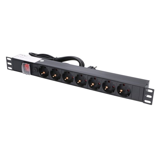 (kuva varten) Extralink EXPDU7EU SW | Power strip | 19" 1U, 7 EU sockets, with switch, 2m - Sulje napsauttamalla kuva