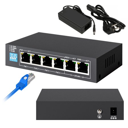 (kuva varten) Extralink KRIOS | PoE Switch | 4x Gigabit PoE/PoE+, 2x RJ45 Uplink Gigabit, 60W