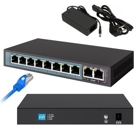 (image for) Extralink PERSES | Switch PoE | 8x Gigabit PoE/PoE+, 2x RJ45 Uplink Gigabit, 96W