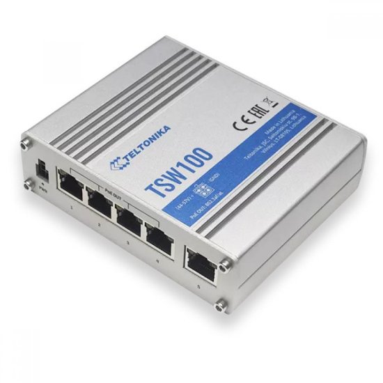 (kuva varten) Teltonika TSW100 | PoE Switch | 5x RJ45 1000Mb/s, 4x PoE, 60W - Sulje napsauttamalla kuva