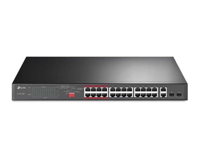 (kuva varten) TP-Link TL-SL1226P | Switch | 24x RJ45 100Mb/s PoE+, 2x RJ45 1000Mb/s, 2x SFP, Rack, Unmanaged - Sulje napsauttamalla kuva