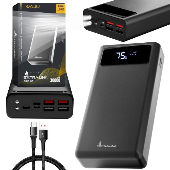 (kuva varten) Extralink EPB-112 30000mAh Black | Powerbank | Power bank, USB-C - Sulje napsauttamalla kuva