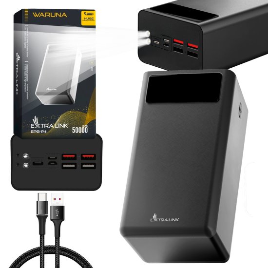 (kuva varten) Extralink EPB-114 50000 mAh Black | Powerbank | Power bank, USB-C - Sulje napsauttamalla kuva