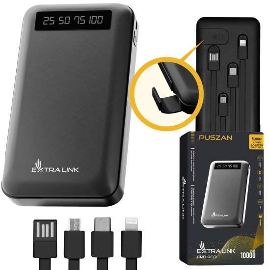 (kuva varten) Extralink EPB-083 10000mAh Black | Powerbank | Power bank, USB-C - Sulje napsauttamalla kuva