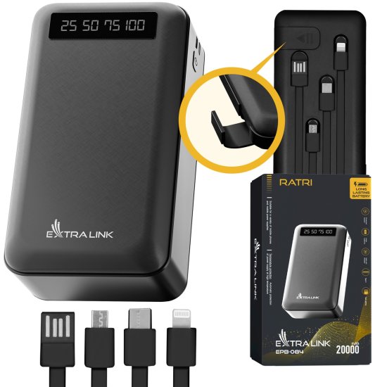 (kuva varten) Extralink EPB-084 20000mAh Black | Powerbank | Power bank, USB-C