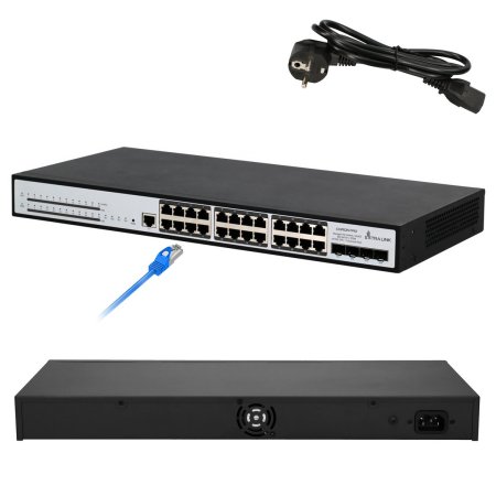 (kuva varten) Extralink Chiron Pro | PoE Switch | 24x RJ45 1000Mb/s PoE, 4x SFP+, L3, managed, 370W