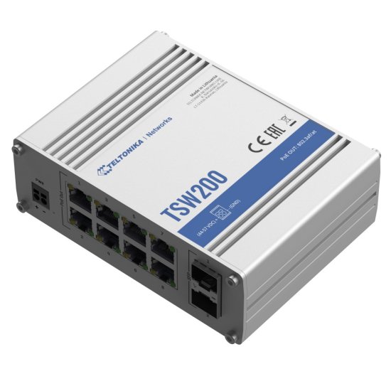 (kuva varten) Teltonika TSW200 | PoE+ Switch | 8x RJ45 1000Mb/s PoE+, 2x SFP, 240W - Sulje napsauttamalla kuva