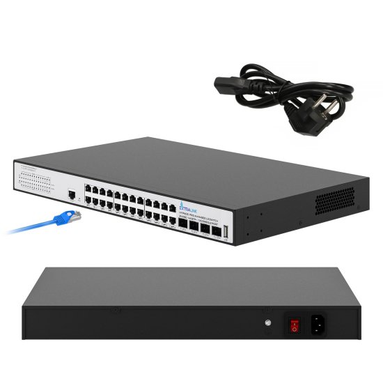 (kuva varten) Extralink Hypnos Pro | Switch | 24x RJ45 1000Mb/s PoE, 4x SFP+, L3, managed, 450W