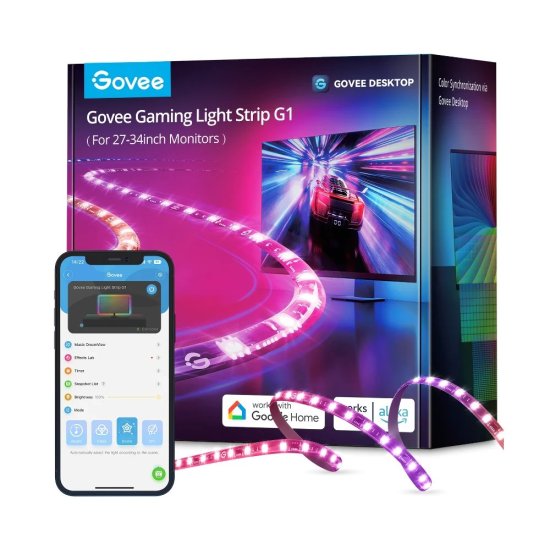 (kuva varten) Govee H6609 Gaming Light Strip G1 | LED Lighting | RGBIC, 27-34 inch, 2.4GHz Wi-Fi, Bluetooth - Sulje napsauttamalla kuva