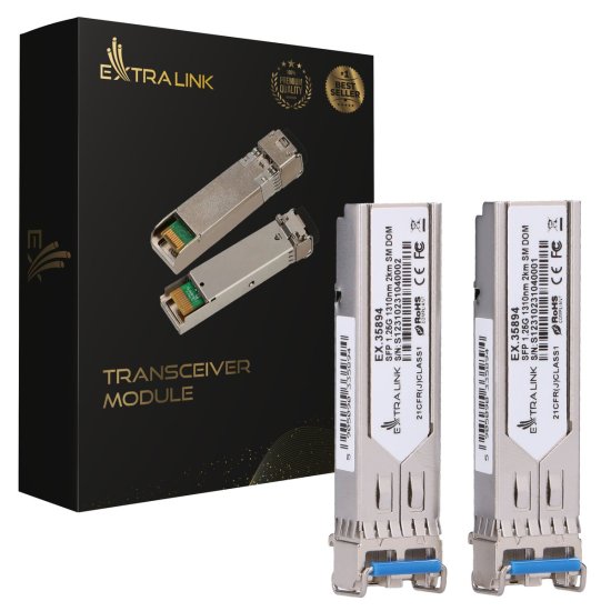 (kuva varten) Extralink SFP 1.25G 2-pack | SFP Module | 1,25Gbps, LC/UPC, 1310nm, 2km, single mode, DOM - Sulje napsauttamalla kuva