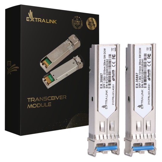 (kuva varten) Extralink SFP 1.25G 2-pack | SFP Module | 1,25Gbps, LC/UPC, 1310nm, 20km, single mode, DOM - Sulje napsauttamalla kuva