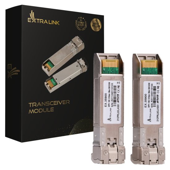 (kuva varten) Extralink SFP+ 10G 2-pack | SFP+ Module | 10Gbps, LC/UPC, 1310nm, 10km, single mode, DOM - Sulje napsauttamalla kuva