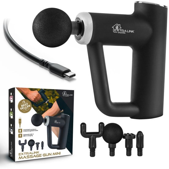 (kuva varten) Extralink Massage Gun Mini Black | Massage Gun | 4 interchangeable tips - Sulje napsauttamalla kuva