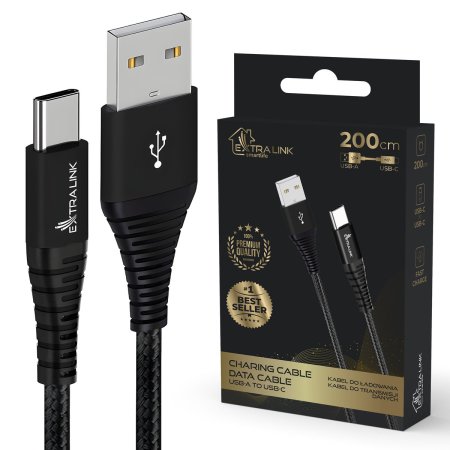 (image for) Extralink Smart Life Braided 15W USB Type-A to Type-C 2m Black | USB Cable | 5V 3A