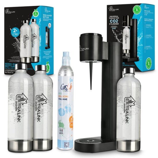 (kuva varten) EXTRALINK SMART LIFE FAMILIJNY ZESTAW SATURATOR HYDROSPARK BLACK SJ-191B + 3xBUTELKA 1L + CYLINDER CO2 425G