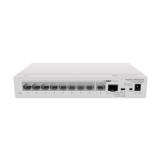 (image for) Huawei S110-8P2ST | Switch | 8x GE PoE+, 1x SFP, 1x GE, 124W, AC