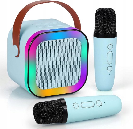 (kuva varten) Extralink Kids Mini Karaoke LED Speaker 2x Mic Blue | Karaoke Set | speaker, 2x microphone, Bluetooth, AUX, SD card slot, RGB lighting
