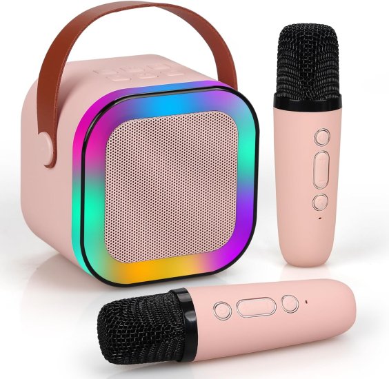 (kuva varten) Extralink Kids Mini Karaoke LED Speaker 2x Mic Pink | Karaoke Set | speaker, 2x microphone, Bluetooth, AUX, SD card slot, RGB lighting