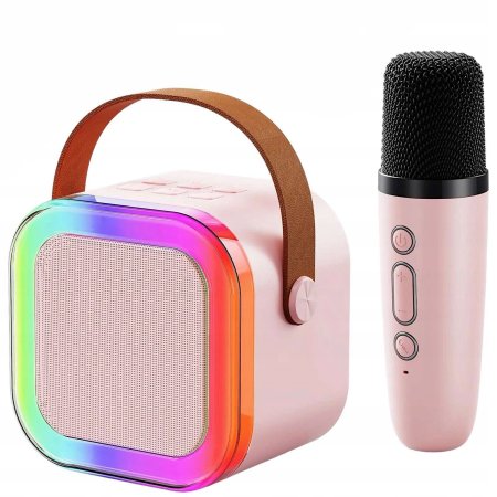 (kuva varten) Extralink Kids Mini Karaoke LED Speaker 1x Mic Pink | Karaoke Set | speaker, 1x microphone, Bluetooth, AUX, SD card slot, RGB lighting