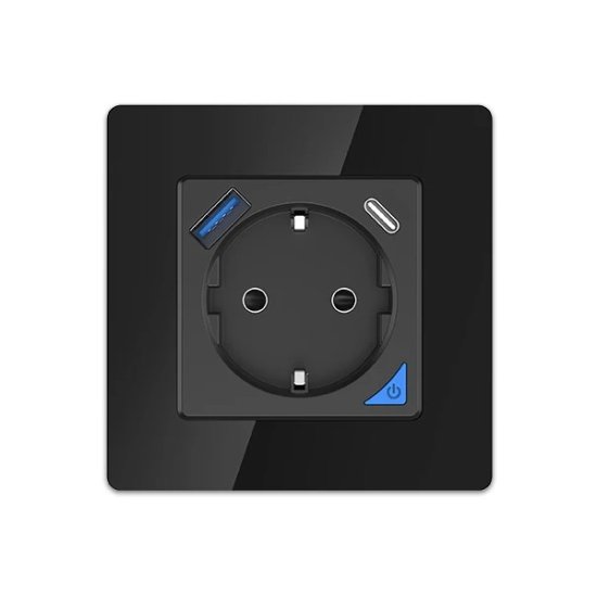 (kuva varten) Extralink Smart Life Wall Socket Set Pro | Smart socket + frame set | Color Black, 230V, 1x USB A, 1x USB C, WiFi