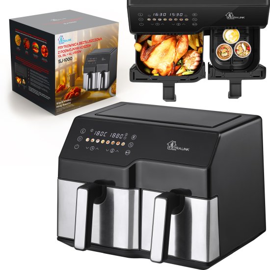 (kuva varten) Extralink Home Air Fryer SJ-1000 10L EU | Air fryer | (6L+4L) 2500W