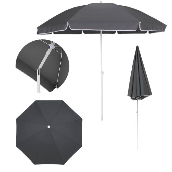 (kuva varten) Foldable Beach Umbrella Black Forest, 1.8m Grey
