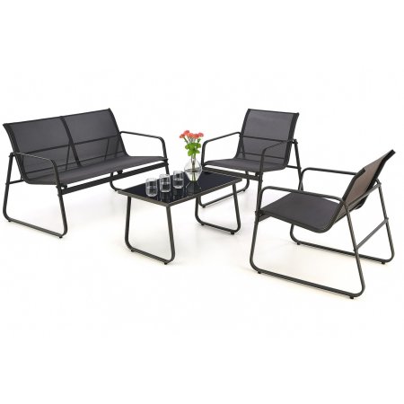 (kuva varten) Black Forest Garden Furniture Set, Texteline Two Chairs + Lounger + Folding Table Black