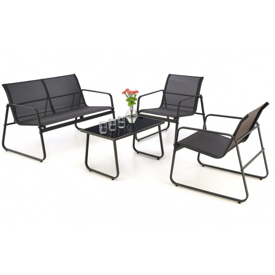 (kuva varten) Black Forest Garden Furniture Set, Texteline Two Chairs + Lounger + Folding Table Black