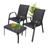 Classic Black Forest Garden Furniture Set, Textilene Two Chairs + Black Table