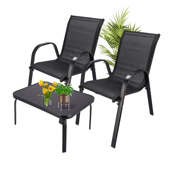 (kuva varten) Classic Black Forest Garden Furniture Set, Textilene Two Chairs + Black Table