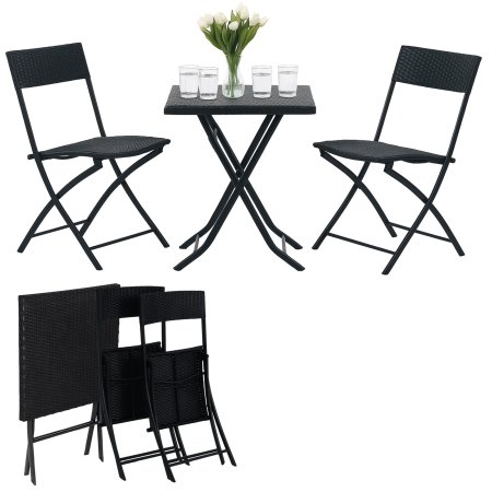 (kuva varten) Small Black Forest Garden Furniture Set, Two Chairs + Black Table