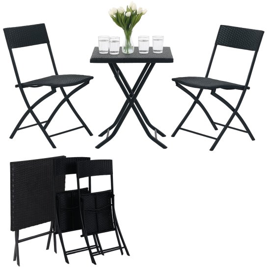 (kuva varten) Small Black Forest Garden Furniture Set, Two Chairs + Black Table