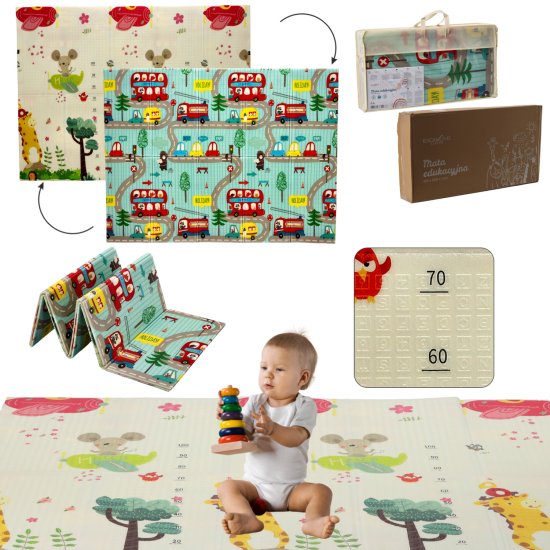 (kuva varten) Extralink Double-Sided Educational Play Mat, 150x200x1 cm Foldable Cars-Airplanes + Bag