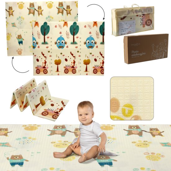 (kuva varten) Reversible Educational Play Mat Extralink, 150x200x1 cm Foldable Animals-Bears + Bag