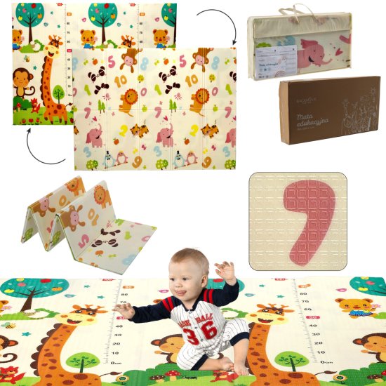 (kuva varten) Extralink Double-Sided Educational Play Mat, 150x200 cm, Foldable Animals-Numbers + Bag