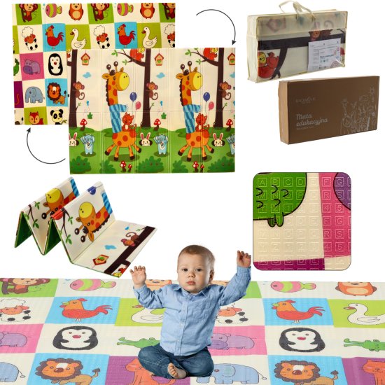 (kuva varten) Reversible Educational Play Mat Extralink, 150x200x1 cm Foldable Animals + Carry Bag