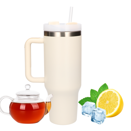  Black Forest | Thermo mug with straw | thermos with handle, 1200ml, beige