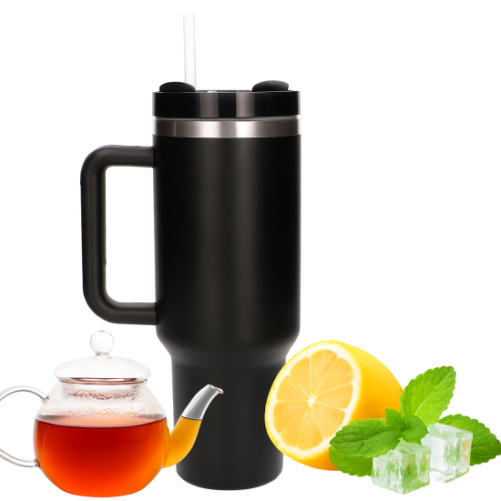  Black Forest | Thermo mug with straw | thermos with handle, 1200ml, black