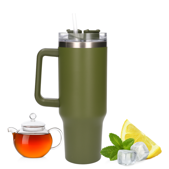  Black Forest | Thermo mug with straw | thermos with handle, 1200ml, green