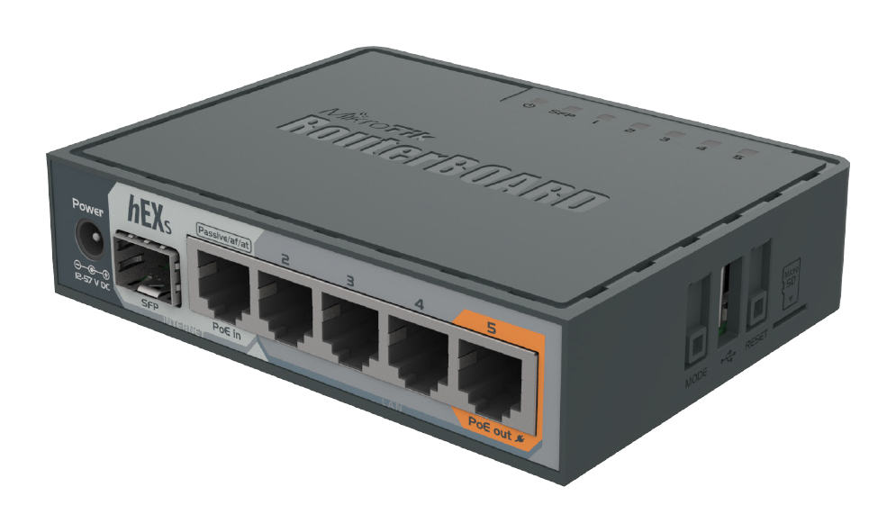 (image for) MikroTik hEX S Router, RB760IGS, 5x RJ45 1000Mb/s, 1x SFP, 1x USB