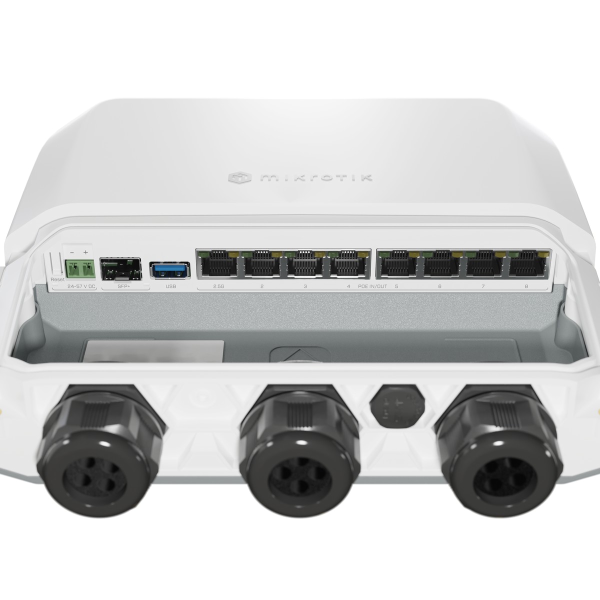 MikroTik RB5009UPr+S+OUT reititin, 7x RJ45 1000Mb/s PoE, 1x RJ45 2,5Gb/s PoE, 1x SFP+, 1x USB 3.0, IP66 4